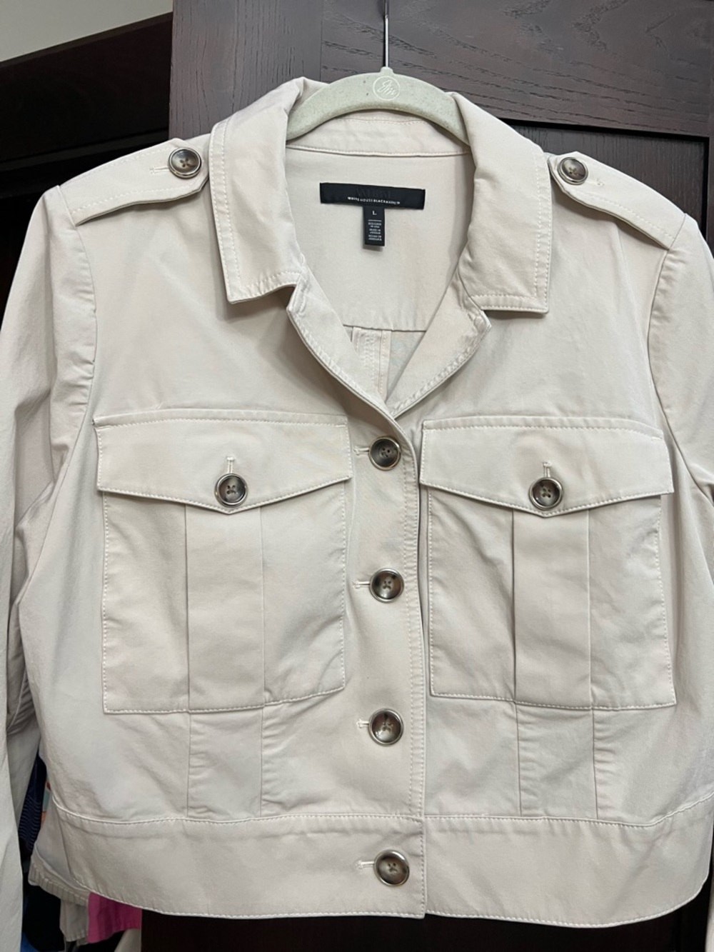 WHBM Light Beige Women's Button-Front Utility Jacket SZ L